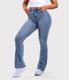 Light Blue Flared Jeans - Peach Tights -