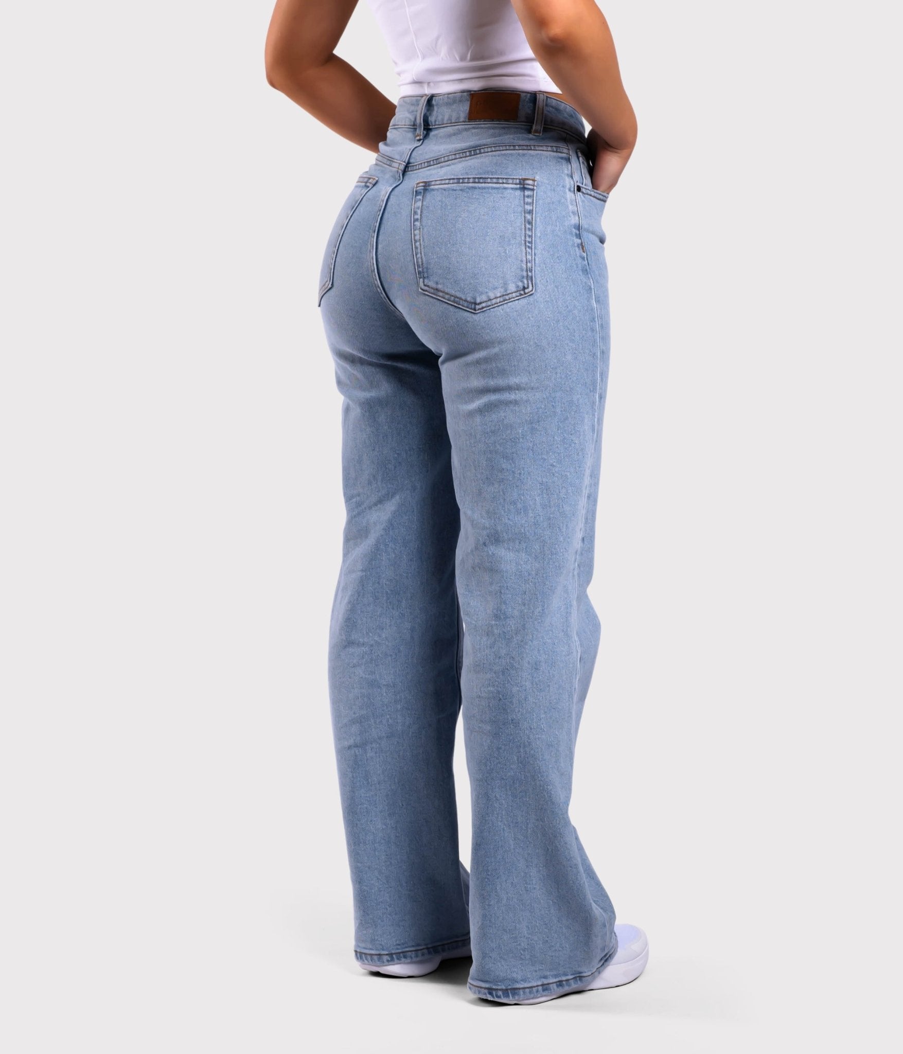 Light Blue Straight-leg Jeans - Peach Tights -