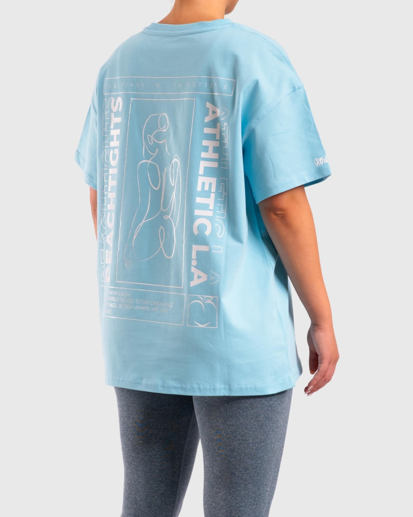 Sky Blue Oversized Athletic T-Shirt - Peach Tights -