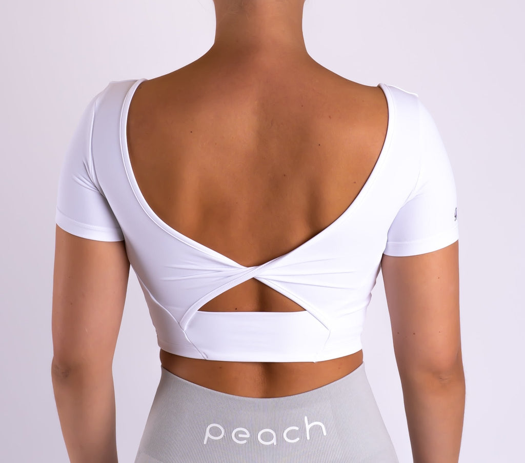 White Bow T-shirt - Peach Tights -